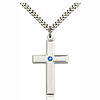 Sterling Silver 1 3/8in Cross Pendant with Sapphire Bead & 24in Chain