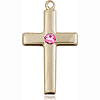 14kt Yellow Gold 7/8in Latin Cross Pendant with 3mm Rose Bead