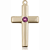 14kt Yellow Gold 7/8in Latin Cross with 3mm Amethyst Bead