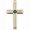 14kt Yellow Gold 7/8in Latin Cross Pendant with 3mm Emerald Bead
