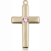 14kt Yellow Gold 7/8in Latin Cross with 3mm Light Amethyst Bead