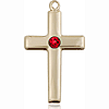 14kt Yellow Gold 7/8in Latin Cross Pendant with 3mm Ruby Bead