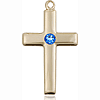 14kt Yellow Gold 7/8in Latin Cross Pendant with 3mm Sapphire Bead