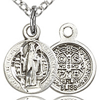 Sterling Silver 1/2in Round St Benedict Charm & 18in Chain