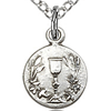 Sterling Silver 3/8in Holy Communion Medal & 18in Chain