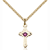 Gold Filled 5/8in Cross Pendant with 3mm Amethyst Bead & 18in Chain