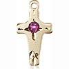 14kt Yellow Gold 5/8in Cross Pendant with 3mm Amethyst Bead