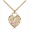 Gold Filled 3/4in Footprints Heart Pendant Rose Bead & 18in Chain
