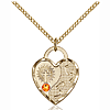 Gold Filled 3/4in Footprints Heart Pendant Topaz Bead & 18in Chain