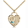 Gold Filled 3/4in Footprints Heart Pendant Zircon Bead & 18in Chain