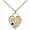 Gold Filled 3/4in Footprints Heart Pendant Garnet Bead & 18in Chain