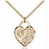 Gold Filled 3/4in Footprints Heart Pendant Crystal Bead & 18in Chain