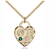 Gold Filled 3/4in Footprints Heart Pendant Emerald Bead & 18in Chain