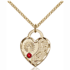 Gold Filled 3/4in Footprints Heart Pendant Ruby Bead & 18in Chain