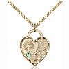 Gold Filled 3/4in Footprints Heart Pendant Peridot Bead & 18in Chain