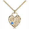 Gold Filled 3/4in Footprints Heart Pendant Sapphire Bead & 18in Chain