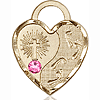 14kt Yellow Gold 3/4in Footprints Heart Pendant with 3mm Rose Bead