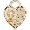14kt Yellow Gold 3/4in Footprints Heart Pendant with 3mm Topaz Bead