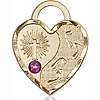 14kt Yellow Gold 3/4in Footprints Heart Pendant with 3mm Amethyst Bead