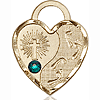 14kt Yellow Gold 3/4in Footprints Heart Pendant with 3mm Emerald Bead