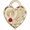 14kt Yellow Gold 3/4in Footprints Heart Pendant with 3mm Ruby Bead