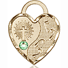 14kt Yellow Gold 3/4in Footprints Heart Pendant with 3mm Peridot Bead