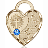 14kt Yellow Gold 3/4in Footprints Heart Pendant with 3mm Sapphire Bead
