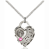 Sterling Silver 3/4in Footprints Heart Pendant Rose Bead & 18in Chain