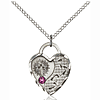Sterling Silver 3/4in Footprints Heart Pendant Amethyst Bead and Chain