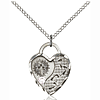 Sterling Silver 3/4in Footprints Heart Pendant Crystal Bead & Chain
