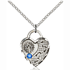Sterling Silver Footprints Heart Pendant Sapphire Bead & 18in Chain