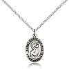 Sterling Silver 3/4in Antiqued St Christopher Medal & 18in Chain