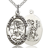 Sterling Silver 3/4in Antiqued St Michael Medal & 18in Chain