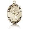 14k Yellow Gold 3/4in Antiqued St Francis Medal