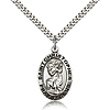 Sterling Silver 1in Oval Antiqued St Christopher Medal & 24in Chain