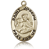 14k Yellow Gold 1in Oval Antiqued St Joseph Medal