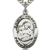 Sterling Silver 1in Antiqued St Joseph Medal & 24in Chain