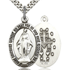 Sterling Silver 1in Polished Miraculous Medal & 24in Chain