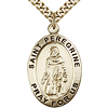 Gold Filled 1in Antiqued St Peregrine Medal & 24in Chain
