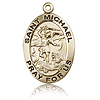 14k Yellow Gold 1in Oval Antiqued St Michael Medal