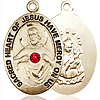 14k Yellow Gold 1in Oval Sacred Heart of Jesus Medal with Ruby Bead
