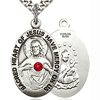 Sterling Silver 1in Oval Scapular Medal with Ruby Bead & 24in Chain