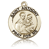 14k Yellow Gold 3/4in Round Antiqued St Anthony Medal