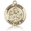 14k Yellow Gold Round St Joseph Medal 3/4in