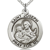 Sterling Silver 3/4in Round St Joseph Medal & 18in Chain