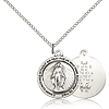 Sterling Silver 3/4in Round Miraculous Medal & 18in Chain