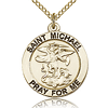 Gold Filled 3/4in Round Antiqued St Michael Medal & 18in Chain
