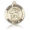 14kt Yellow Gold 3/4in Round St Michael Medal