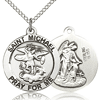 Sterling Silver 3/4in St Michael Pray For Me Medal & 18in Chain