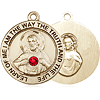 14kt Yellow Gold 3/4in Round Scapular Medal with 3mm Ruby